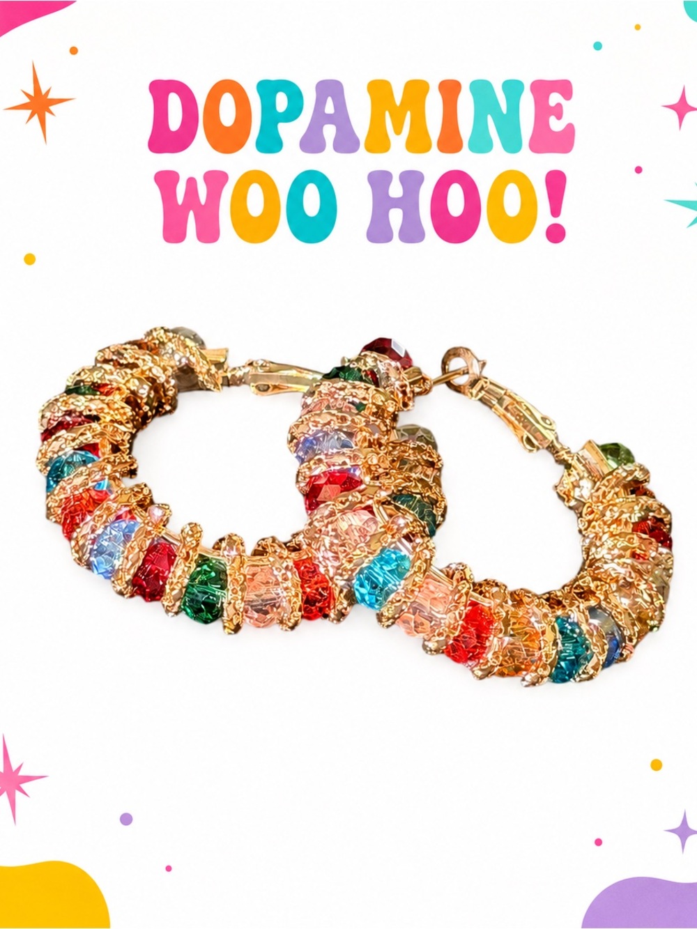 Dopamine Multicolor Crystal Gold Tone Chunky Hoop Statement Earrings